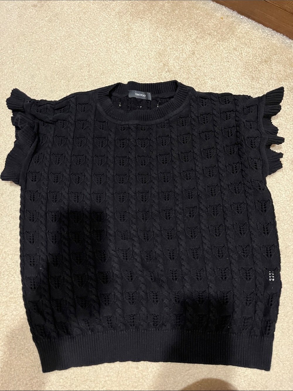 Black Knit Ruffle Sleeve Sweater Top
